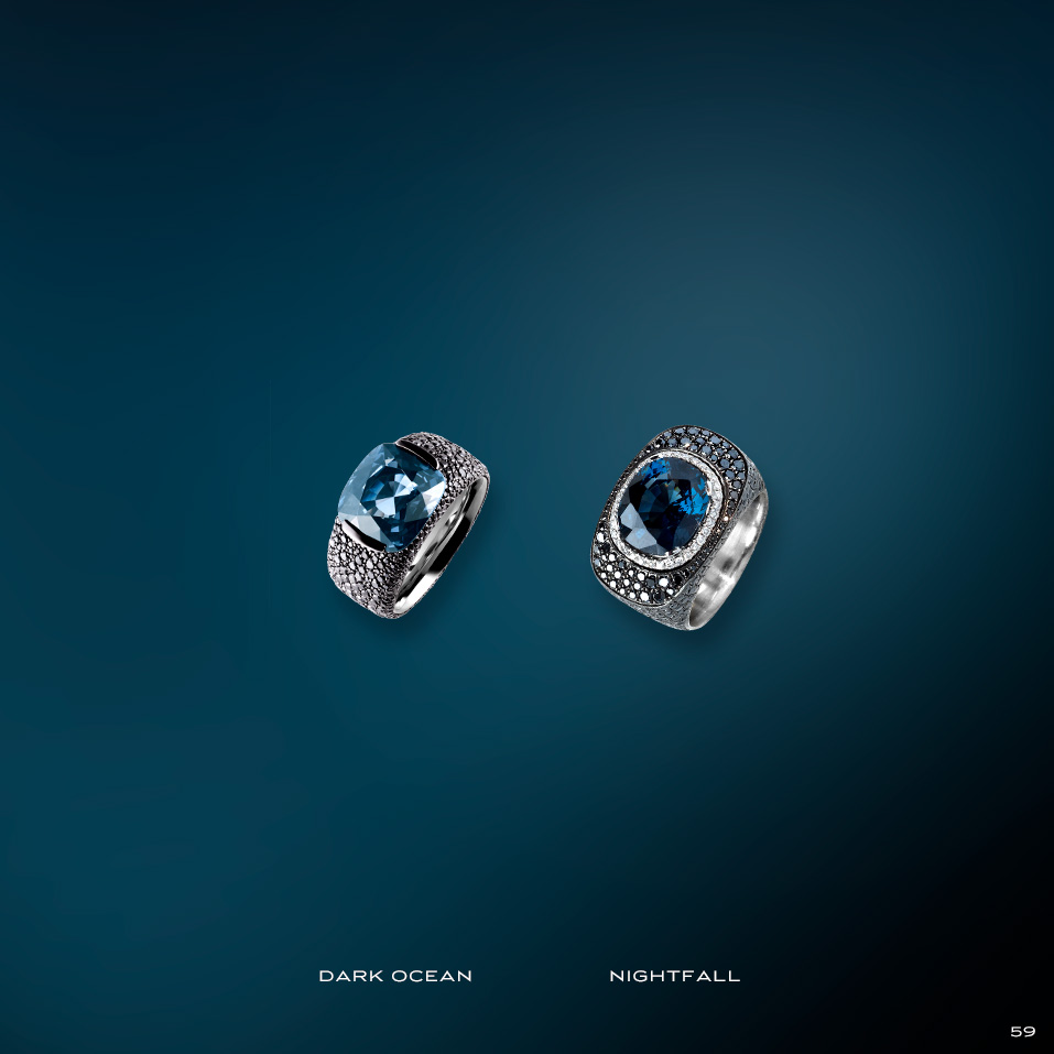 NIGHTFALL Ring Diamantring Einbruch-der-Dunkelheit Spinell 5,41 Karat weißen und schwarzen Diamanten 750/000 Weißgold Spinellring blauer-spinell Ringfertigung Juwelier München